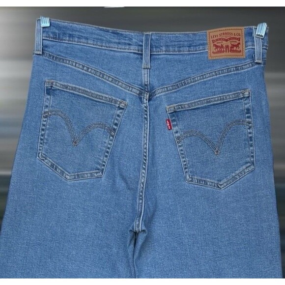 Levi's Ribcage Straight Ankle High-Rise Raw Hem Stretch Blue Jeans Women’s Sz 32 - Picture 8 of 13